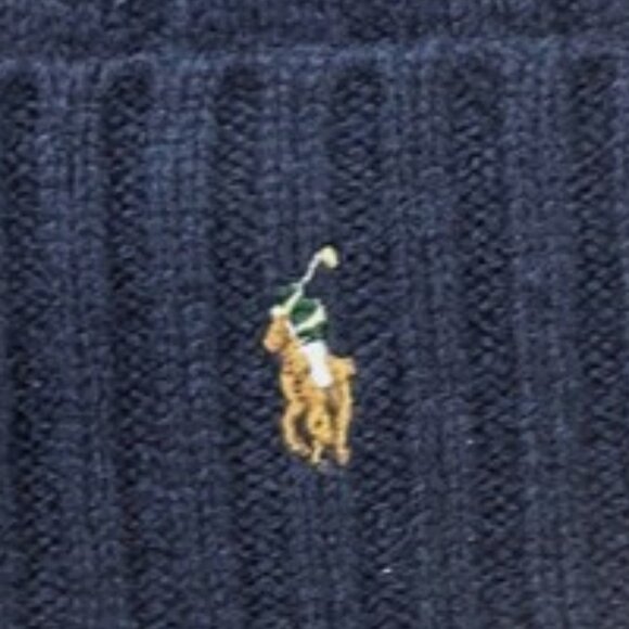 Polo Ralph Lauren Men's Signature Green Pony Wool Blend Rib Knit Cuff Beanie Bl - Picture 4 of 5